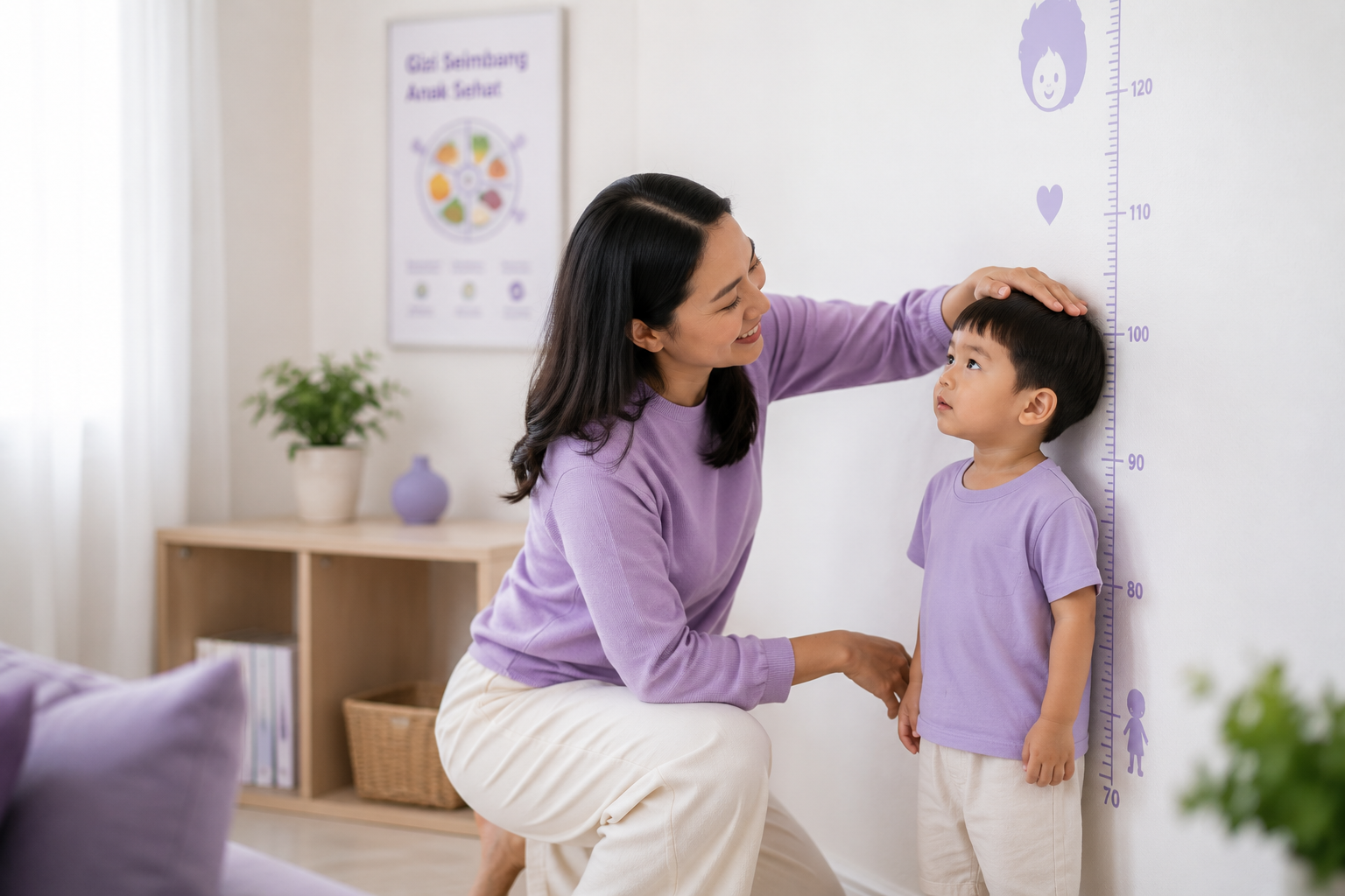 Petugas kesehatan mengukur tinggi badan anak